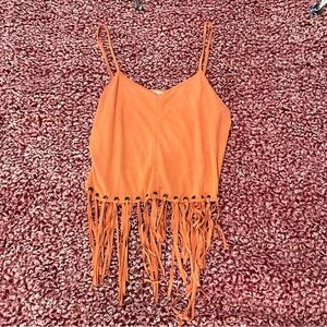 Coco + Jaimeson Orange Fringe Tank Top Size S